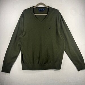 Nautica Navtech Men's V-Neck Sweater Olive Green Size XL